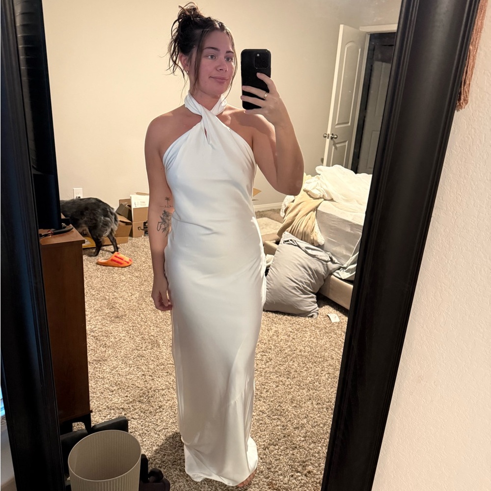 Amazon White Backless Halter Dress